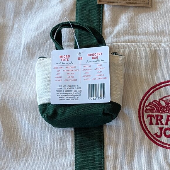 Set of 2 BRAND NEW NWT Large & Micro Trader Joe's Forrest Green Canvas Tote Bags - Picture 5 of 7